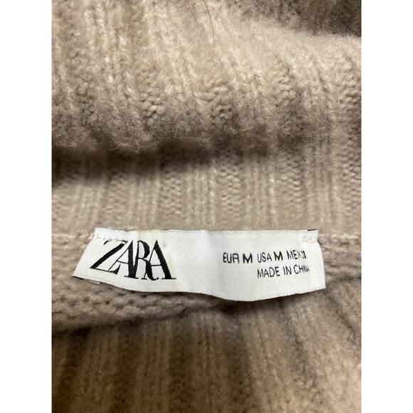 Zara Women's Brown Wool Turtleneck Oversized Puff Sleeve Knit Crop Sweater Top M - Picture 3 of 4